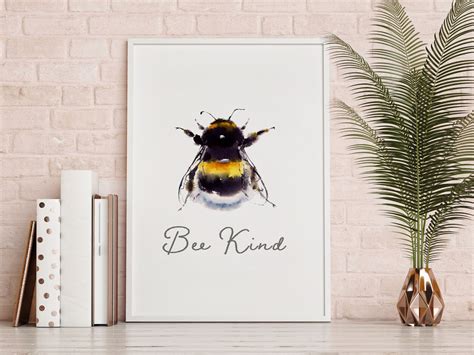 Bee Kind Print Framed Print Bumble Bee Wall Art Decor Wall Etsy