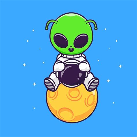 Lindo Alien Sentado En La Luna Con Traje De Astronauta Dibujos Animados