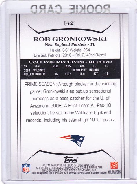 Rob Gronkowski GRONK ROOKIE CARD 2010 Topps Prime NFL RC New England