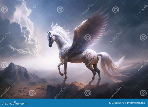 Pegasus A Mythological Animal A Horse With Wings Gallops Against The