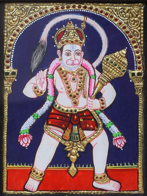 Standing Lord Hanuman Tanjore Painting L Traditional Colors With 24