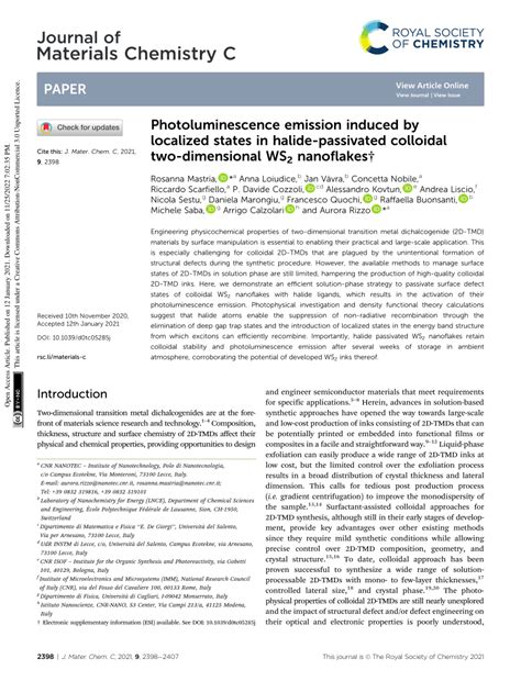 Pdf Photoluminescence Emission Induced By Localized States In Halide