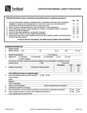 Contractors General Liability Application Fill Online Printable