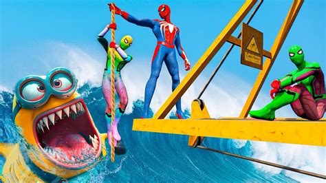 Spiderman Water Ragdolls On Epic Giant Water Slide In Gta Episode