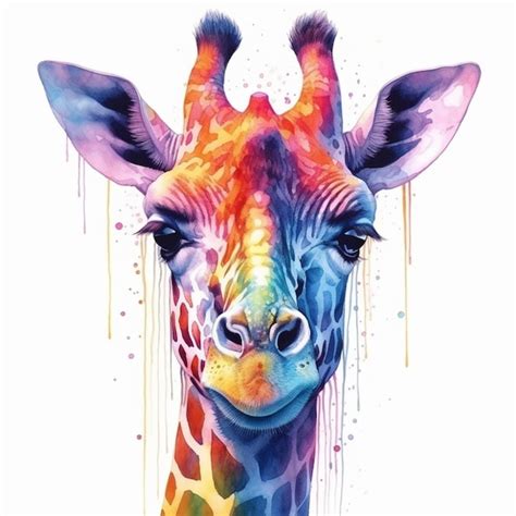 Premium AI Image Watercolor Painting Of A Giraffe With A Rainbow