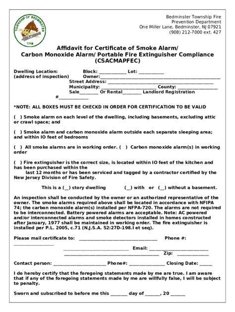 Affidavit For Certificate Of Smoke Alarm Carbon Monoxide Doc Template Pdffiller