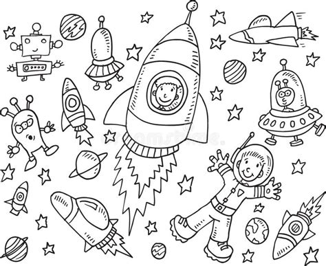 Outer Space Doodle Set stock vector. Image of moon, astronaut - 44797911