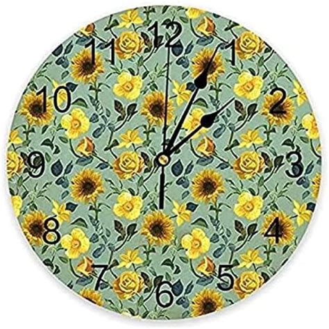 Horloges Murales Pour Salon Moderne R Tro Tournesol Plante Feuilles