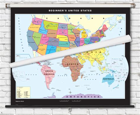 Us And World Classroom Pull Down Map Combos Laminated 2 Map Sets World Maps Online