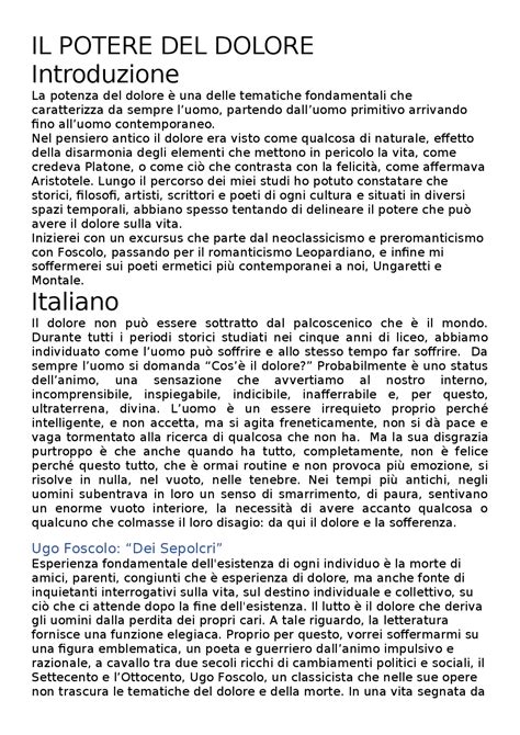 Tesina Sul Potere Del Dolore Essays High School Of Italian Docsity