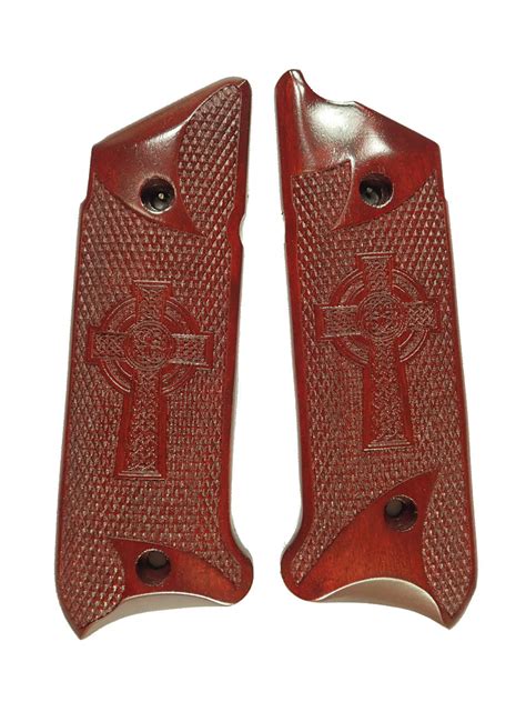 Rosewood Celtic Cross Ruger Mark Iv Grips Checkered Engraved Textured Ls Grips