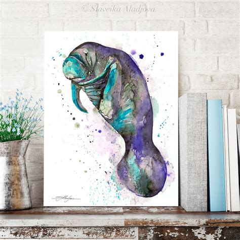 Manatee Watercolor - Etsy