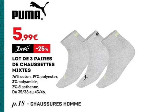 Promo Lot De 3 Paires De Chaussettes Mixtes Puma Chez Sport 2000