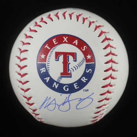 Michael Young Signed Rangers Logo Baseball Playball Ink Pristine