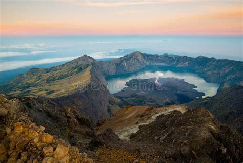 Sunrise from Mount Rinjani - Active Volcano - Lombok, Indonesia Stock Image - Image of mount ...