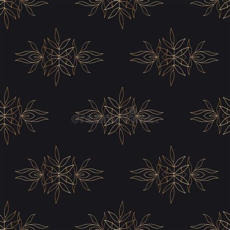 Vector Seamless Pattern Golden Outline Leaves On Black Background