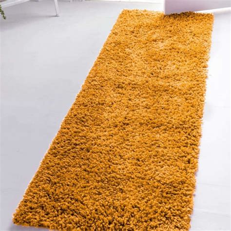 Shop Retro Shaggy Plain Ochre Runner Therugshopuk