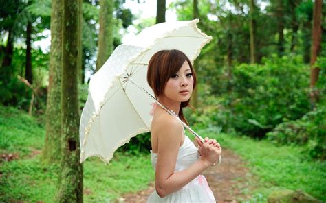 Asian Mikako Zhang Woman Umbrella Trees Nature Wallpaper Girls