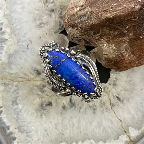 Carolyn Pollack Sterling Silver Marquise Denim Lapis Decorated Ring For