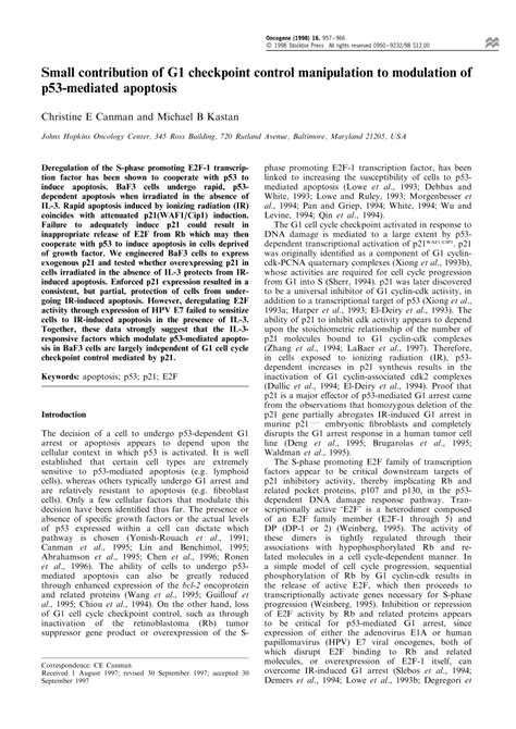 Pdf Small Contribution Of G Checkpoint Control Manipulation To