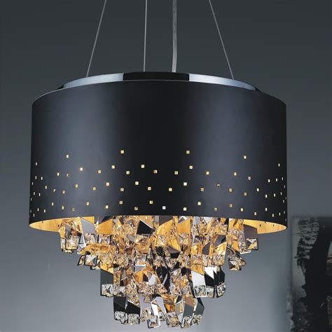 Comodo Modern Crystal Pendant Chandelier Black Metal Shade Lights