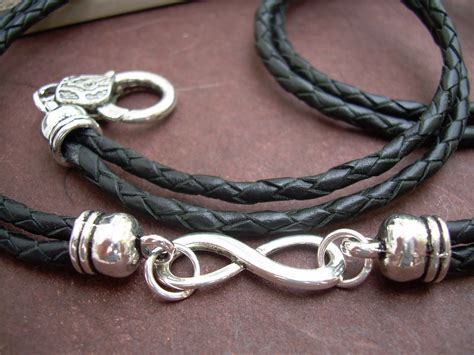 Black Braided Leather Bracelet Infinity Bracelet Triple Wrap Black