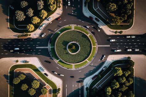 Premium Photo | A view from above of a roundabout intersection