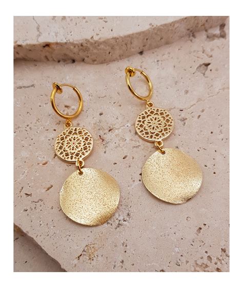 Boucles d oreilles clips pendantes dorées non percées