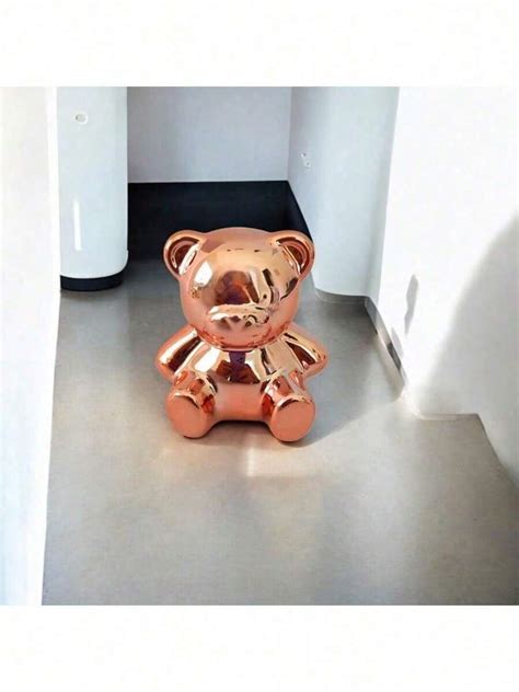 Enfeite Urso Metalizado Porcelana Pequeno Bibelô Decoração Moderna Luxo