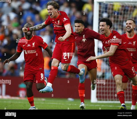 Liverpools Kostas Tsimikas Celebrates The Winning Goalduring Fa Cup