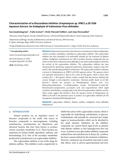 Pdf Characterization Of Glucosidase Inhibitor Streptomyces Sp