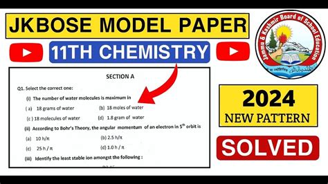 Jkbose Th Class Model Papers Chemistry New Pattern Jkbose