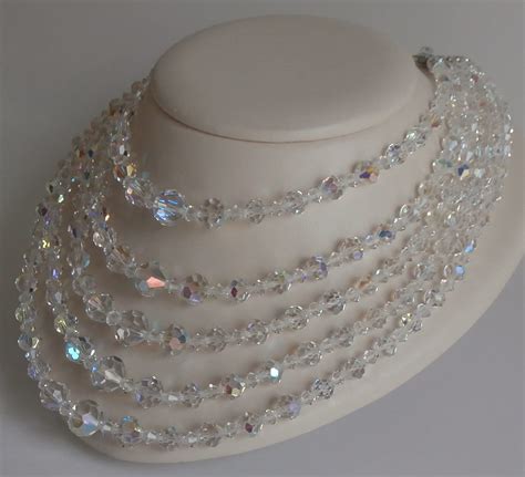 Vintage 5 Strand Ab Swarovski Crystal Necklace Aurora