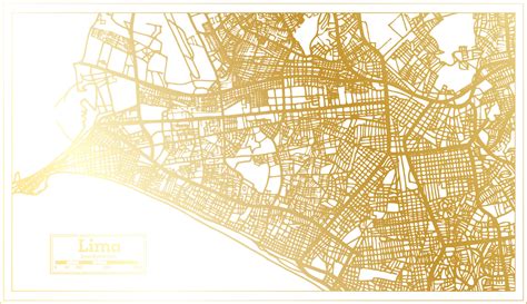 Lima Peru City Map In Retro Style In Golden Color Outline Map