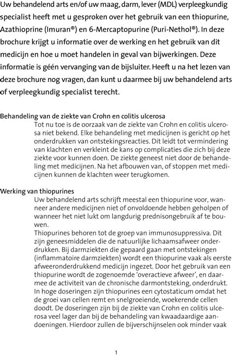 Thiopurine Therapie Bij De Ziekte Van Crohn En Colitis Ulcerosa Pdf