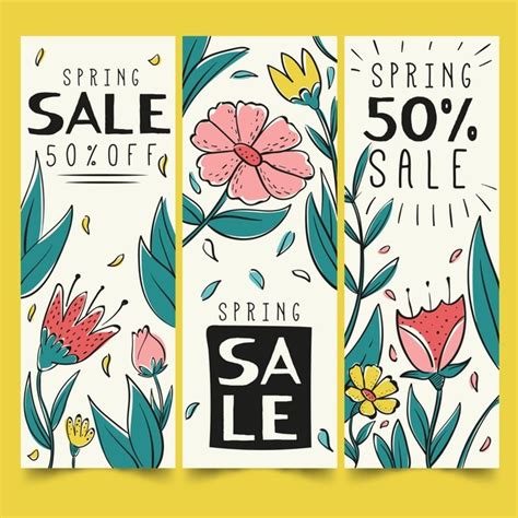 Paquete De Banners De Venta De Primavera Dibujados A Mano Vector Gratis