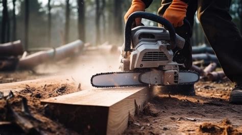 Premium Ai Image Worker Using Chainsaw For Cutting The Wood Deforestation Forest Cutting Concept