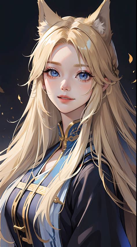 A Woman With Long Blonde Hair And Blue Eyes Wearing A Cat Ears Seaart Ai