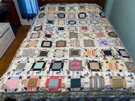 Vintage Wwii Feedsack 9 Patch Quilt Top Hand Stitched Kents Cloth Of Un