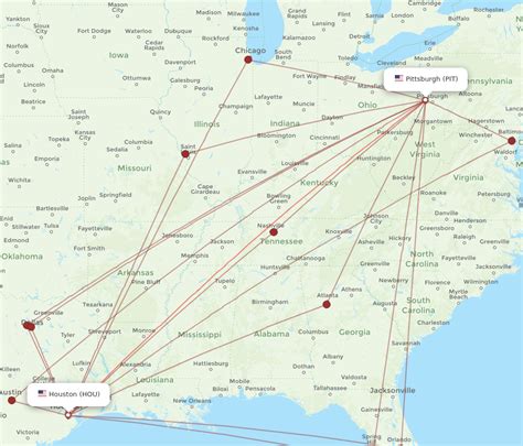 All Flight Routes From Pittsburgh To Houston Pit To Hou Flight Routes