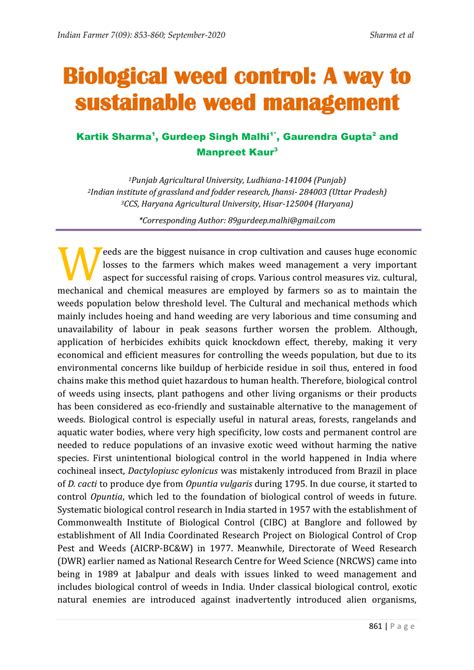 Pdf Biological Weed Control A Way To Sustainable Weed Management