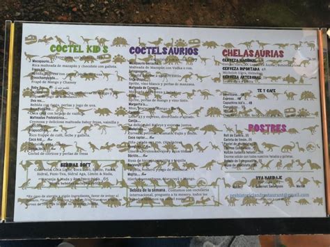 Carta Del Restaurante Prehistoric Land Guadalajara