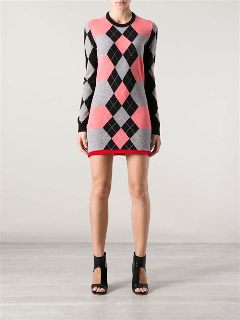 Balenciaga Argyle Print Sweater Dress In Pink Lyst