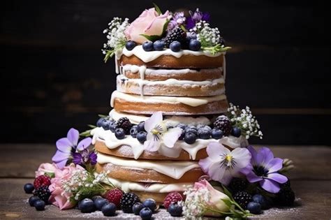 Premium Photo White Flower Adorned Rustic Naked Cake For Weddings Birthdays And Events