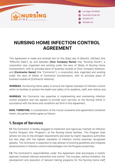Free Nursing Home Infection Control Agreement Template to Edit Online