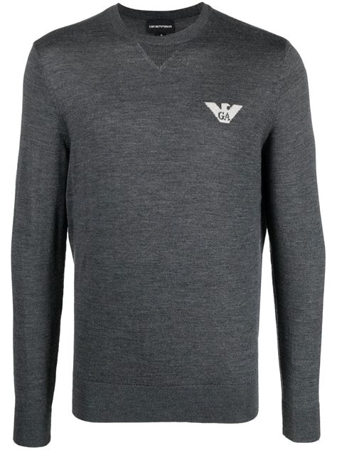 Emporio Armani Eagle Jacquard Virgin Wool Jumper Farfetch