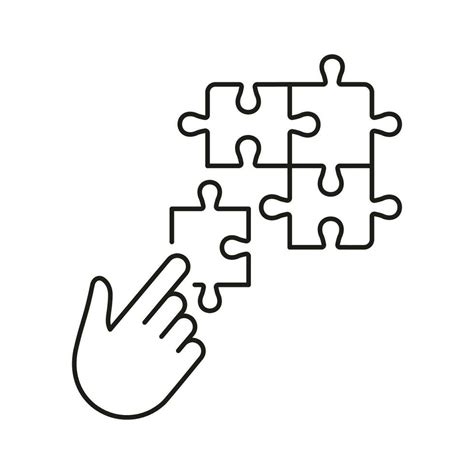 Puzzle Strategy Solution Line Icon Jigsaw And Human Hand Linear