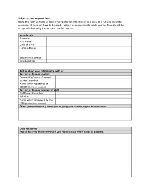 Fillable Online Fillable Subject Access Request Form Subject Access