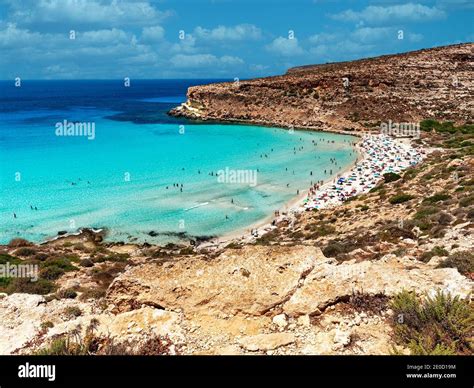 Rabbit Beach Lampedusa Sicily Paradise Beach Spiaggia Dei Conigli Stock