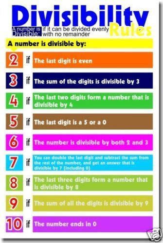 Divisibility Rules Division Math Classroom Poster For Sale Online